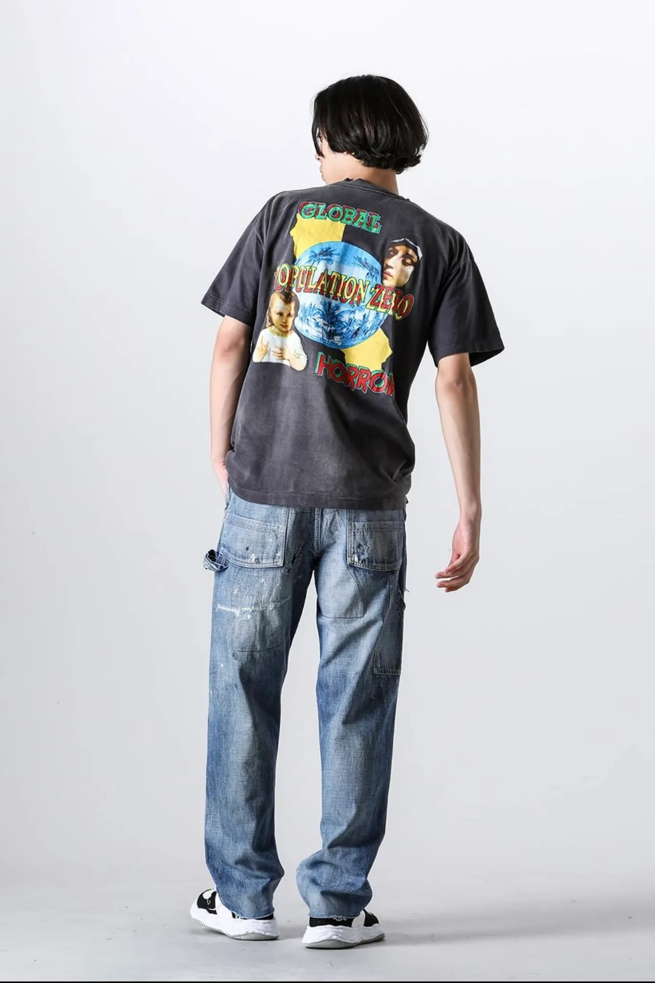 SAINT MICHAEL SS TEE/ON EARTH/BLK Jesus, Mary, Holy Infant Earth TEE Ready-to-wear Assut special piece dyeing, washed and distressed Vintage process, front and rear super complex super large printing, top purchasing agent technology